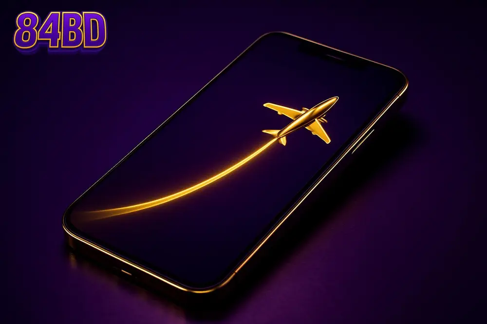 84BD Aviator game โ a smartphone screen showing a rising flight path game animation 84BD Aviator game โ a smartphone screen showing a rising flight path game animation